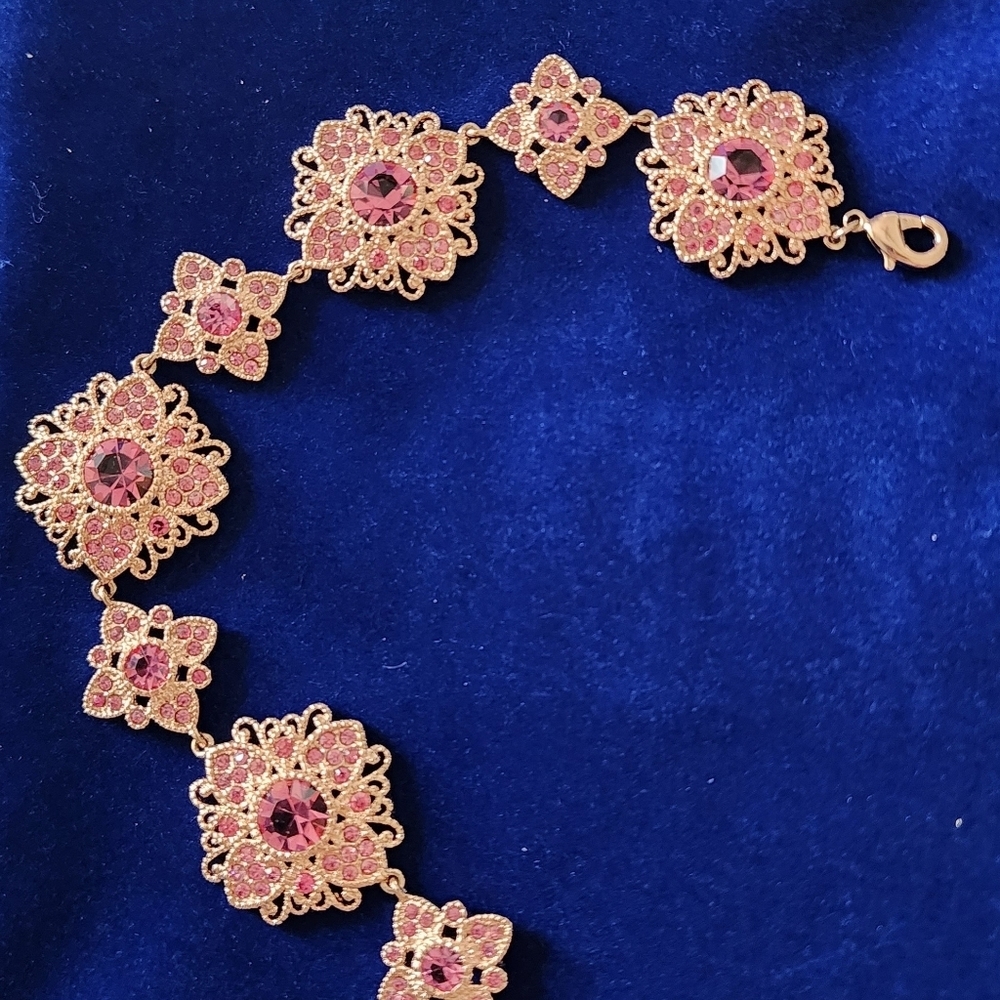TITANIC JEWELRY (TM) BRACELET PINK CRYSTAL ROSE TONE
